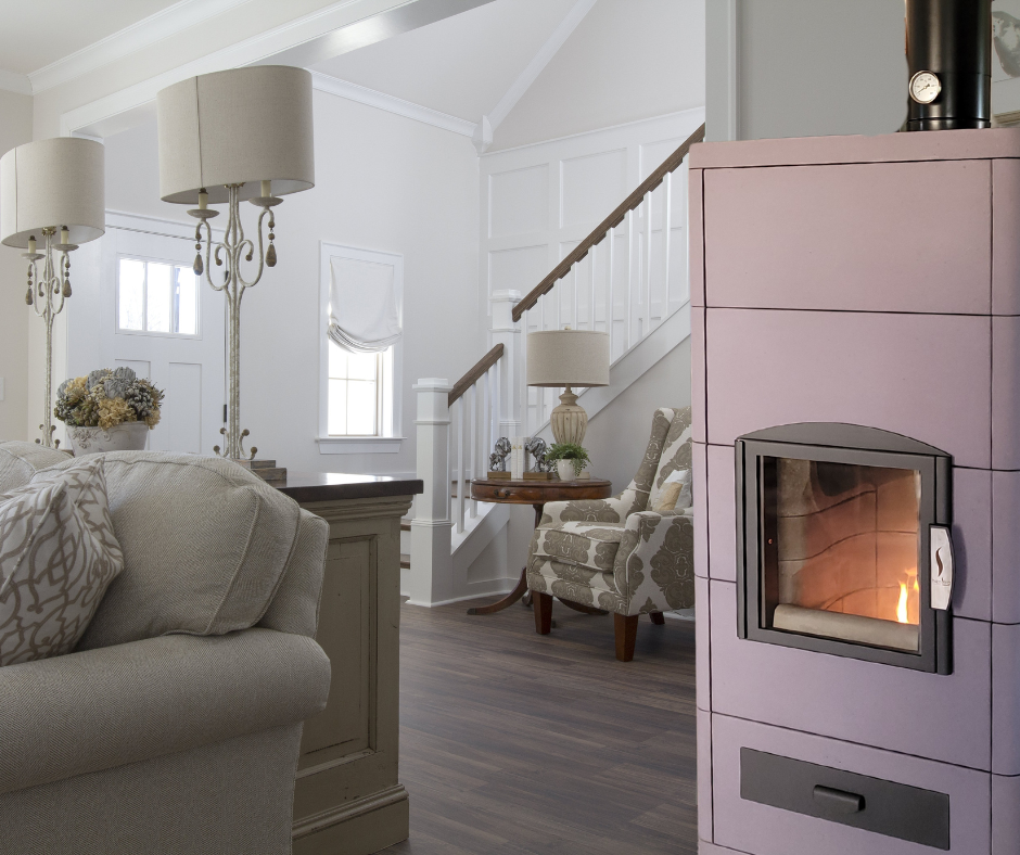 Poêle de masse asse HIEMSTRA NO 80 finition béton lavé coloré fuchsia aqua